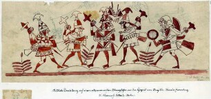 Bildliche Darstellung auf einem altperuanischen Tongefäß aus der Gegend um Trujillo