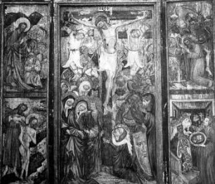 Kreuzigungsaltar mit Szenen aus dem Leben Johannes des Täufers auf den Innenflügeln