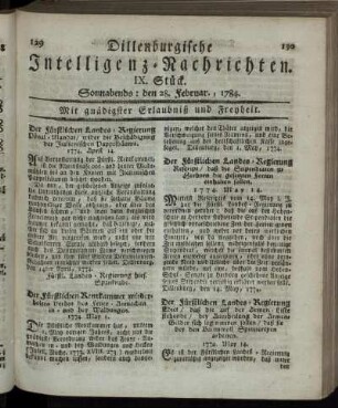 IX. Stück. Sonnabends: den 28. Februar, 1784.