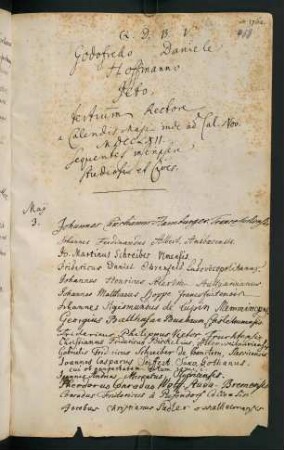 Sommerhalbjahr 1762. Rektorat Gottfried Daniel Hoffmann