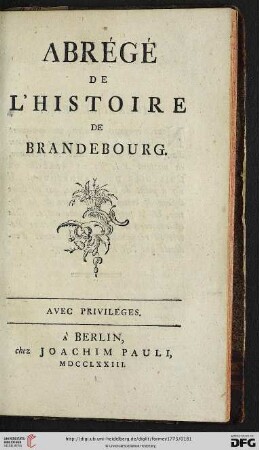 Abrégé de l'histoire de Brandebourg