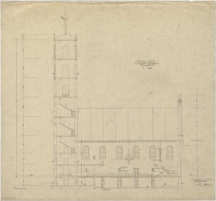 Gsaenger, Gustav; Sulzbach - Rosenberg (Bayern); Ev. Christus Kirche - Ausführungsplan (Längsschnitt)