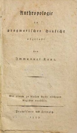 Anthropologie in pragmatischer Hinsicht