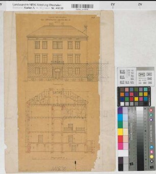 Soest, Amtsgericht und Gefängnis, Erweiterungsbau, Vorderansicht, Durchschnitt a-b