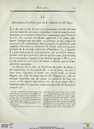 II.Description d’un Vase grec de la collection de M.Hope