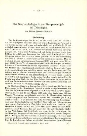 Das Saurischierlager in den Keupermergeln bei Trossingen