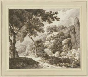 Landschaft mit zwei rastenden Wanderern