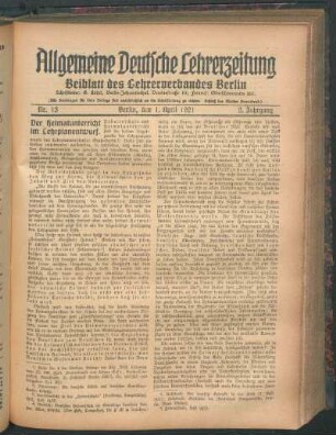 Beiblatt des Lehrerverbandes Berlin. - 2.1921, Nr. 13