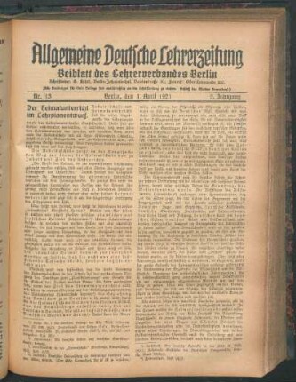 Beiblatt des Lehrerverbandes Berlin. - 2.1921, Nr. 13