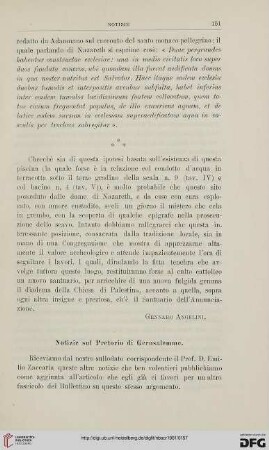 Notizie sul Pretorio di Gerusalemme