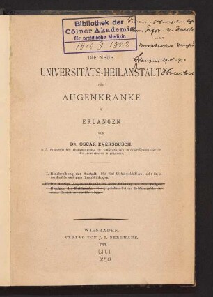 Die neue Universitäts-Heilanstalt für Augenkranke in Erlangen