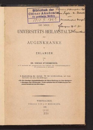 Die neue Universitäts-Heilanstalt für Augenkranke in Erlangen