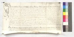 Kaufbrief von Meinard Korner, Bürger zu Söflingen, gegen Joseph Schmidberger, Bürger und Untertan zu Söflingen, um 2 Viertel Garten für 120 Gulden.