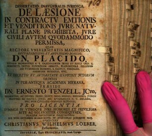 Diss. inaug. iur. de laesione in contractu emtionis et venditionis iure naturali plane prohibita, iure civili autem quodammodo permissa