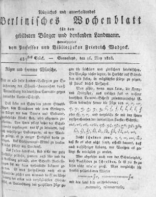 489stes Stück, Sonnabend den 16. May 1818