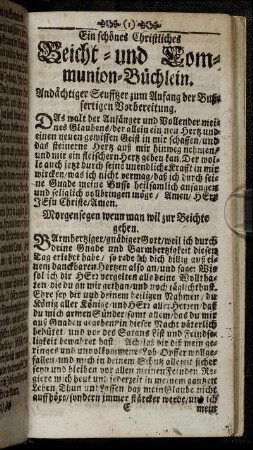 Ein schönes Christliches Beicht- und Communion-Büchlein.