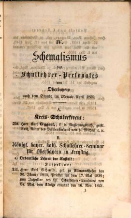 Schematismus des Schullehrer-Personals von Oberbayern nach dem Stande im Monate .... 1859, Apr.