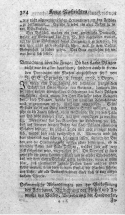Betrachtung der Frage: Ob das flache Pflügen nicht nur in allem deutschen, sondern auch in allen fremden Provinzen mit Nutzen einzuführen sey?