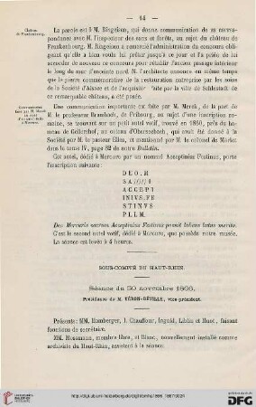 Sous-comité du Haut-Rhin: séance du 30 novembre 1866