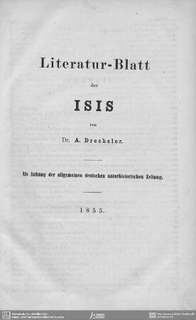 Literatur-Blatt der ISIS 1855