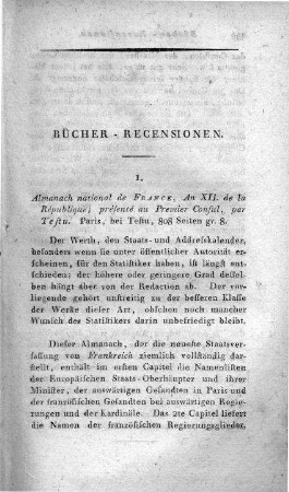 Almanach national de France : l'an XII de la République Françoise une et indivisible. - Paris, 1803/1804