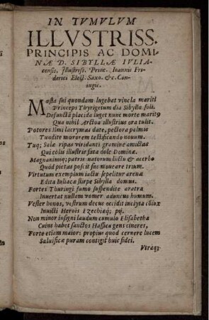In tvmvlvm illvstriss. Principis ac dominæ D. Sibyllæ Ivliacensis, ...