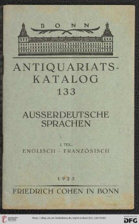Nr. 133: Antiquariatskatalog / Friedrich Cohen, Buchhandlung und Antiquariat