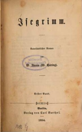 Isegrimm : Vaterländischer Roman von W. Alexis , 1