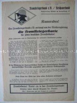 Flugblatt des Frontkriegerbunds e.V. zum Thema Frontkriegerkarte und staatspolitischer Rechte der Frontsoldaten