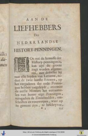 Aan De Liefhebbers Der Nederlandse History-Penningen.