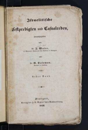 In: Israelitische Festpredigten und Casualreden ; Band 1,2