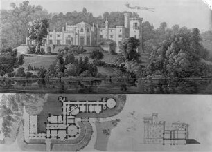 Potsdam, Schloß Babelsberg, Ansicht und Grundriß
