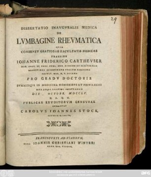 Dissertatio Inavgvralis Medica De Lvmbagine Rhevmatica
