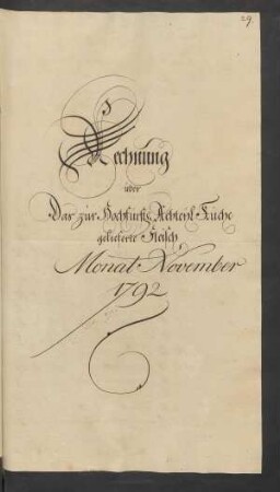 Rechnung über Das zur Hochfürstl. ... Küche gelieferte Fleisch Monat November 1792.