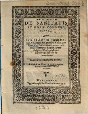 Theses Medicae De Sanitatis Et Morbi Commvni Natvra