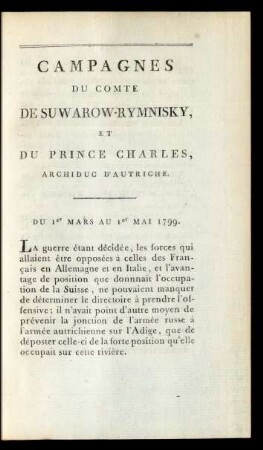 Du 1er Mars au 1er Mai 1799