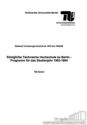 Programm für das Studienjahr 1903-1904