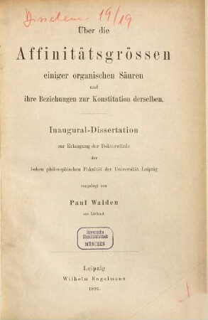 Über die Affinitätsgrössen einiger organischen Säuren und ihre Beziehungen zur Konstitution derselben