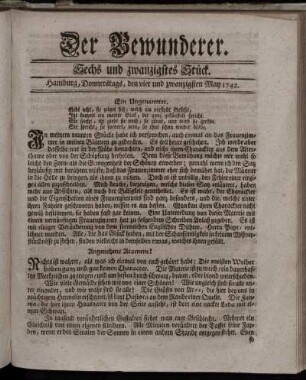Sechs und zwanzigstes Stück. Hamburg, Donnerstags, den vier und zwantigsten May 1742.
