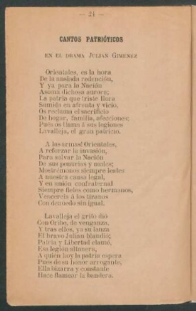 Cantos patrióticos : En el drama Julián Giménez