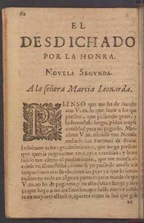 El Desdichado por la honra. Novela segunda.