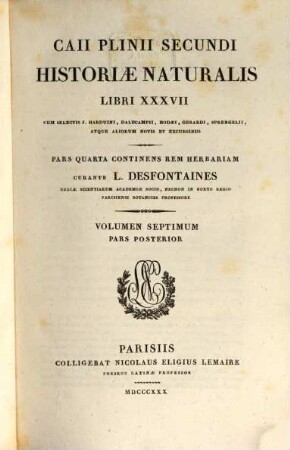 Caii Plinii Secundi Historiae naturalis libri XXXVII. 7,2