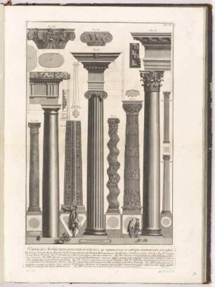 Variae in Architectura graecanica rationes (Verschiedene Säulen griechischer Architektur), aus der Folge "Della Magnificenza ed Architettura de’ Romani", Tafel VI.