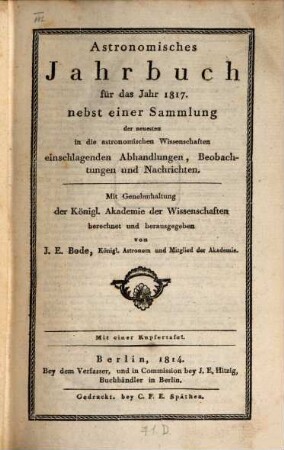 Astronomisches Jahrbuch. 1817 (1814)