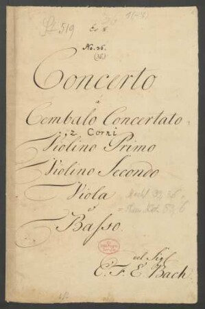 Konzerte; cemb (org), strings, cor (2); Es-Dur; H 446; Wq 35