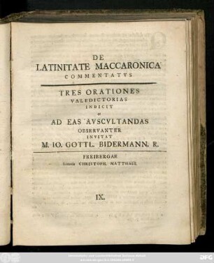 De Latinitate Maccaronica Commentatvs : Tres Orationes Valedictorias Indicit et Ad Eas Avscvltandas Observanter