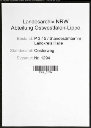 Sterberegister Standesamt Oesterweg