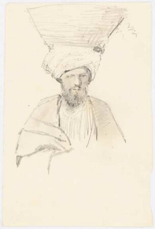 Portrait eines Orientalen: Brustportrait eines Mannes mit Kopflast