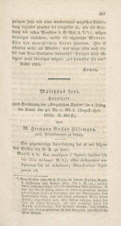 267-278 Matthäus Levi : Hypothese