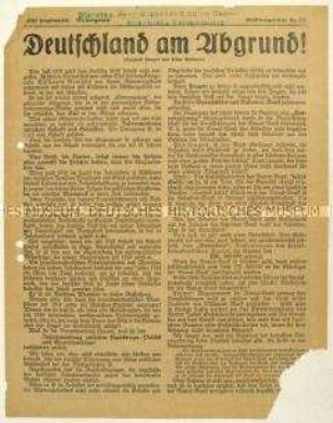 Flugblatt der Deutschen Erneuerungs-Gemeinde zur deutschen Bankenkrise